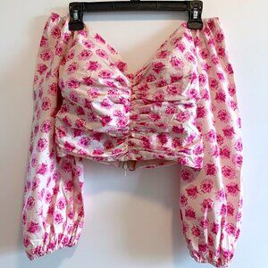Zara Ruched Pink Floral Crop Top